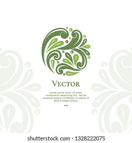 Green abstract emblem. Elegant, classic elements. Can be used for jewelry, beauty and fashion industry. Great for logo, monogram, invitation, flyer, menu, brochure, background, or any desired idea.