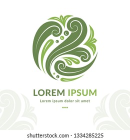 Green abstract emblem. Elegant, classic elements. Can be used for jewelry, beauty and fashion industry. Great for logo, monogram, invitation, flyer, menu, brochure, background, or any desired idea.