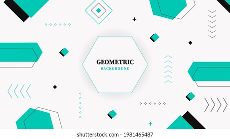 Fondo Geométrico Plano De Resumen Verde Con Diseño De Formas Cuadradas Y Hexagón. Bien Para Banner, Moción, Papel De Fondo O Presentación.