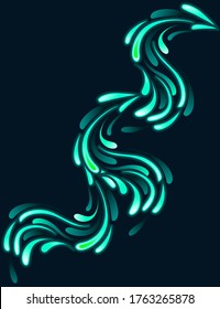 Green abstract flat water drops flowing flat vector illustration on dark background