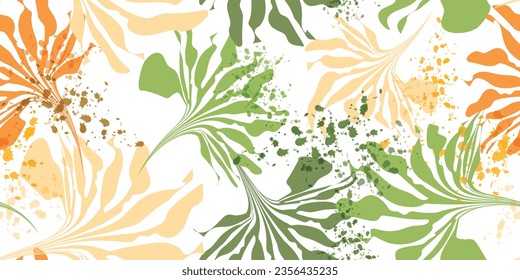 Patrón floral abstracto verde. Diseño gráfico de verano. La textura de la flor de hoja sin foco. Vintage floral geométrico a mano. Ilustración del vector