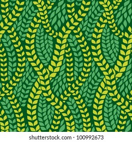 Green abstract floral seamless pattern of leaves