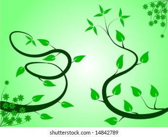 A green abstract floral vector with a series of green stylized trees on a lighter background