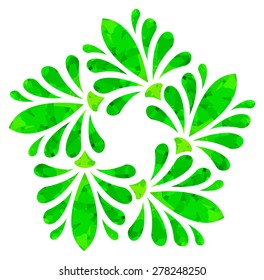 Green abstract flower of five elements with polygonal pattern on white background in the Watercolour pattern collection