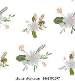 Green abstract flower pattern fantasy on colorful background. Vector seamless pattern. Graphic vector art. Floral design element. Vintage decorative background.