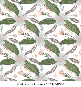 Green abstract flower pattern fantasy on colorful background. Vector seamless pattern. Graphic vector art. Floral design element. Vintage decorative background.