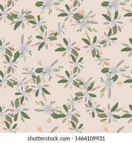 Green abstract flower pattern fantasy on colorful background. Vector seamless pattern. Graphic vector art. Floral design element. Vintage decorative background.