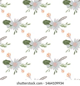 Green abstract flower pattern fantasy on colorful background. Vector seamless pattern. Graphic vector art. Floral design element. Vintage decorative background.