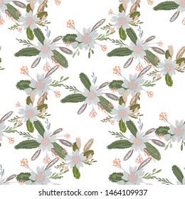 Green abstract flower pattern fantasy on colorful background. Vector seamless pattern. Graphic vector art. Floral design element. Vintage decorative background.