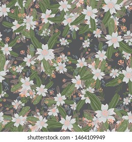 Green abstract flower pattern fantasy on colorful background. Vector seamless pattern. Graphic vector art. Floral design element. Vintage decorative background.