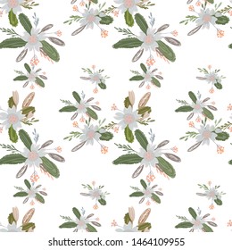 Green abstract flower pattern fantasy on colorful background. Vector seamless pattern. Graphic vector art. Floral design element. Vintage decorative background.