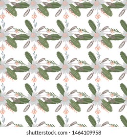 Green abstract flower pattern fantasy on colorful background. Vector seamless pattern. Graphic vector art. Floral design element. Vintage decorative background.