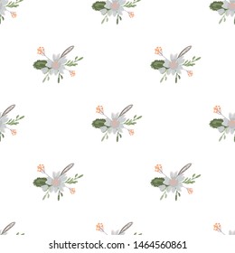 Green abstract flower pattern fantasy on colorful background. Vector seamless pattern. Graphic vector art. Floral design element. Vintage decorative background.