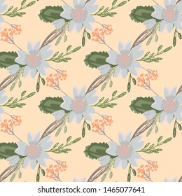 Green abstract flower pattern fantasy on colorful background. Vector seamless pattern. Graphic vector art. Floral design element. Vintage decorative background.