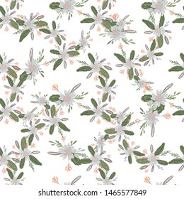 Green abstract flower pattern fantasy on colorful background. Vector seamless pattern. Graphic vector art. Floral design element. Vintage decorative background.
