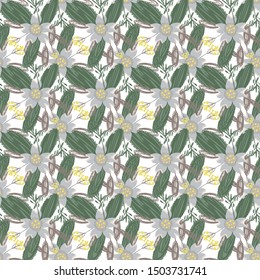 Green abstract flower pattern fantasy. Vector seamless pattern. Graphic vector art. Floral design element. Vintage decorative background.