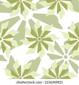 Green abstract flower seamless vector pattern background. Floral graphic ornament wallpaper. Summer nature backdrop. Template for print, design, banner or card.