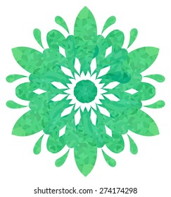 Green abstract flower of six elements with polygonal pattern on white background in the Watercolour pattern collection