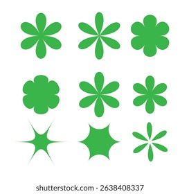Green Abstract Flower and Star Icon Set  Vector Shapes Collection