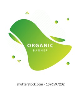 Green abstract fluid element. Flowing liquid form, flux shape, wavy organic lines. Template for posters, flyers, banners. Vector illustration
