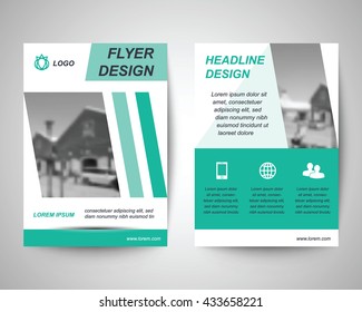 green abstract flyer layout template, brochure background, leaflet with cover, vector design in a4 size for business