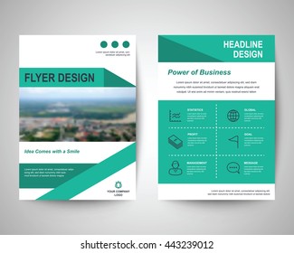 green abstract flyer layout template, brochure background, leaflet with cover, vector design in a4 size for business annual report