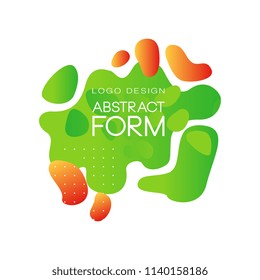 Green abstract form logo design, brand identity element in flat style, artistic blots and stains vector Illustration on a white background