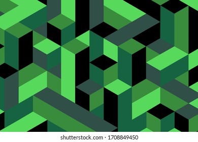 Green Abstract geometric background. 3D cubes and blocks. Mosaic texture. Vector.