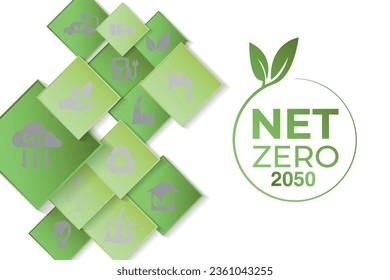 green abstract geometric background with carbon neutral concept. Net zero greenhouse gas emissions target