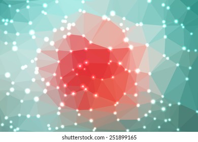 Green abstract geometric background consisting of colored triangles with lights in corners.