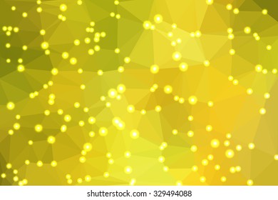 Green abstract geometric background consisting of colored triangles with lights in corners.
