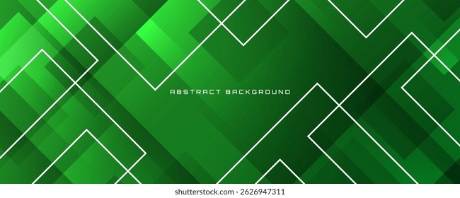 Green abstract geometric background overlap layer on dark space with squares effect decoration. Modern graphic design element lines style concept for web banner, art, flyer, card, or brochure cover
