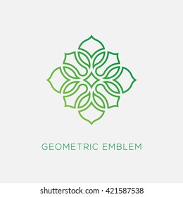 Green abstract geometric logo template design in trendy linear style. Vector illustration.