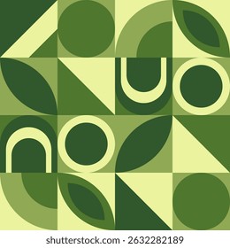 Patrón geométrico abstracto verde en estilo Bauhaus