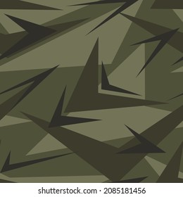 green Abstract geometric seamless pattern with polygonal shapes. Modern digital camouflage textured racing vinyl print pattern. Vector background.	
