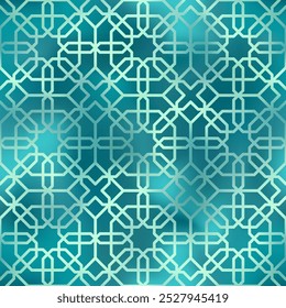 Green abstract geometric seamless pattern. Vector shiny gradient oriental ornament background. Arabic style traditional texture for backgrounds, wallpapers, decoration