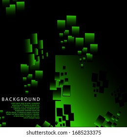 Ilustración de degradado verde y abstracto con rectángulos verde y negro sobre un fondo negro aislado