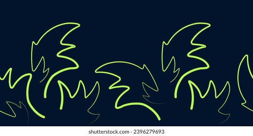 Grünes abstraktes Gras auf dunkelblauem Hintergrund. Nahtlose Grenze. Vektorgrafik für Dekoration, Stoffe, Tapeten.
