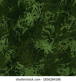Hierba abstracta verde de fondo transparente de bandas entrelazadas aleatoriamente y líneas onduladas. Grunge ghillie tan y fondo de camo digital de color verde césped