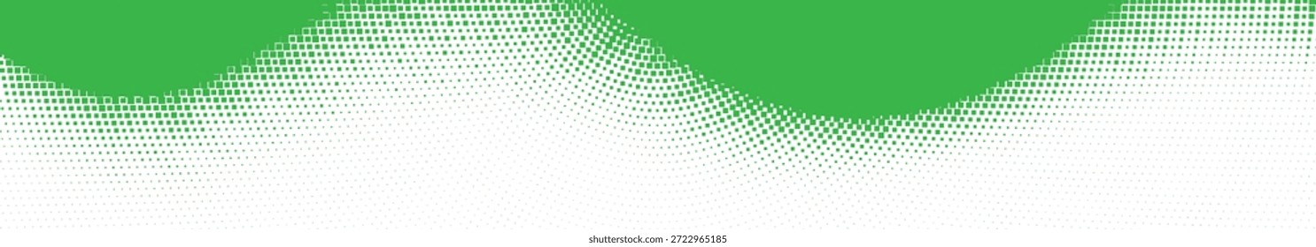 Green Abstract Halftone Wave Border with Solid Top and Fading Square Pixel Gradient for Natural Theme Vector Illustration