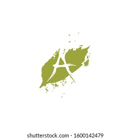 Green Abstract Hand Drawn Brush  Letter A logo icon vector design concept.
