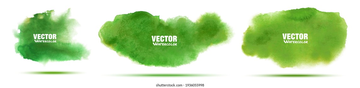 Green abstract hand drawn watercolor background set. Watercolor color splashing on the paper. Vector illustration.