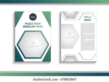 Green Abstract Hexagon Theme with Image in Business Brochure Design Template Vector. Book, Cover, Annual Report, Magazine, Poster, Corporate Presentation, Portfolio, Brochure, Leaflet, Banner, Website