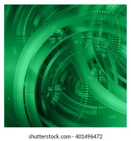 green abstract hi speed internet technology background illustration. eye scan virus computer. gear