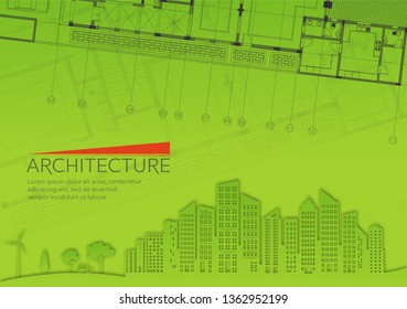 Green abstract house plan with flat building design. EPS 10