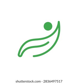 Green abstract human figure jumping in energetic pose.