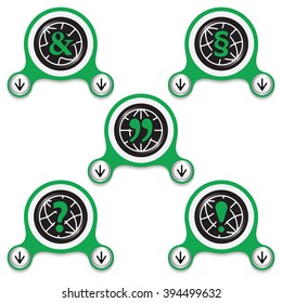 Green abstract icons and different typographic symbols