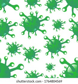 las imágenes abstractas verdes de un virus de diferentes tamaños se encuentran al azar en un fondo claro. patrón abstracto sin fisuras. vector
