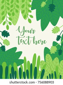 Green abstract jungle frame background with place for your text. Vector illustration