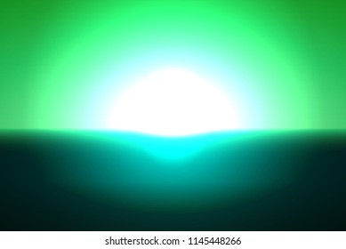 Green abstract landscape with hills and contour light of the setting sun